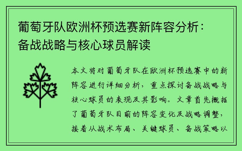 葡萄牙队欧洲杯预选赛新阵容分析：备战战略与核心球员解读