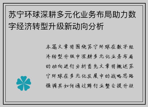 苏宁环球深耕多元化业务布局助力数字经济转型升级新动向分析